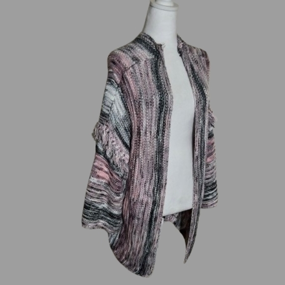 Coverstitched Women’s Chunky Knit Cardigan S/M Pink Gray Black Open Front... - Picture 7 of 8